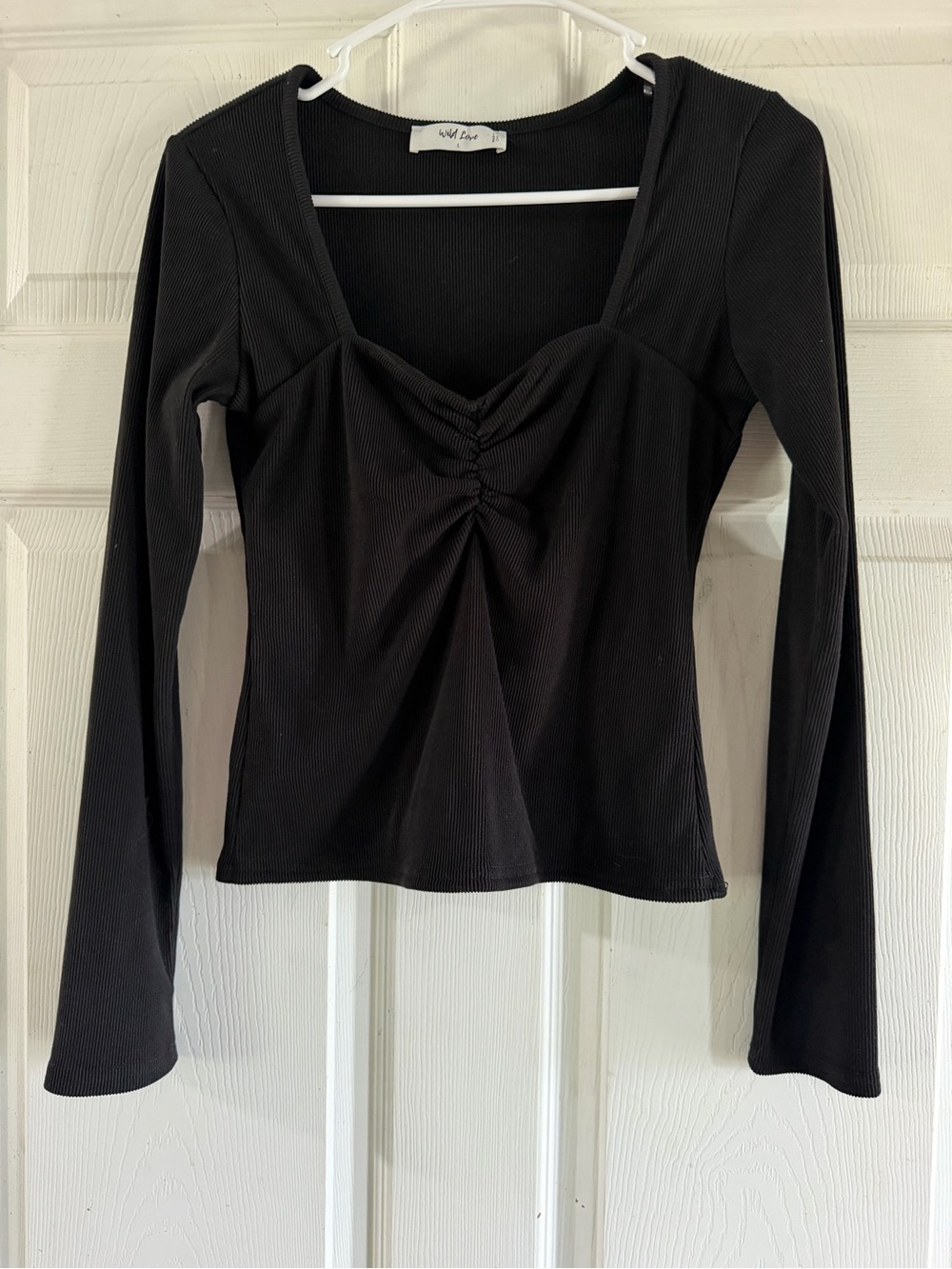 Sweetheart Ruched Long Sleeve Top in Black - Wild Fable